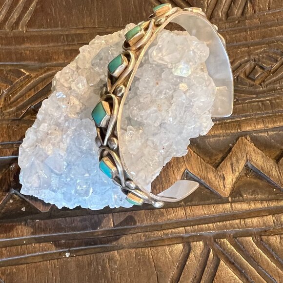 Navajo Native American Signed Turquoise and Sterling Bracelet Adrian Cachini - Picture 1 of 4